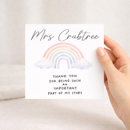 Personalised Teacher Thank You Card, Rainbow Design, Square Greeting Card