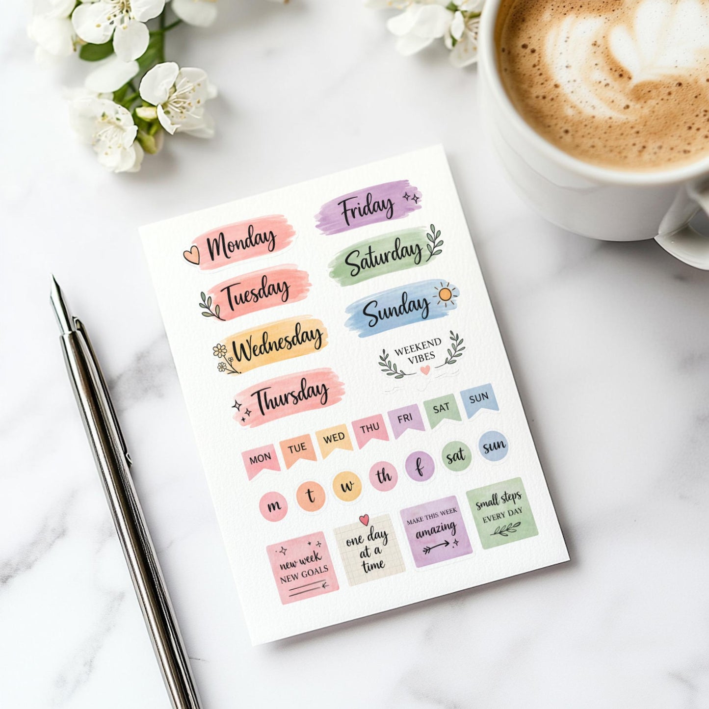 Days of the Week Oval Stickers, Planner Labels for Journals, Matt or Gloss Paper