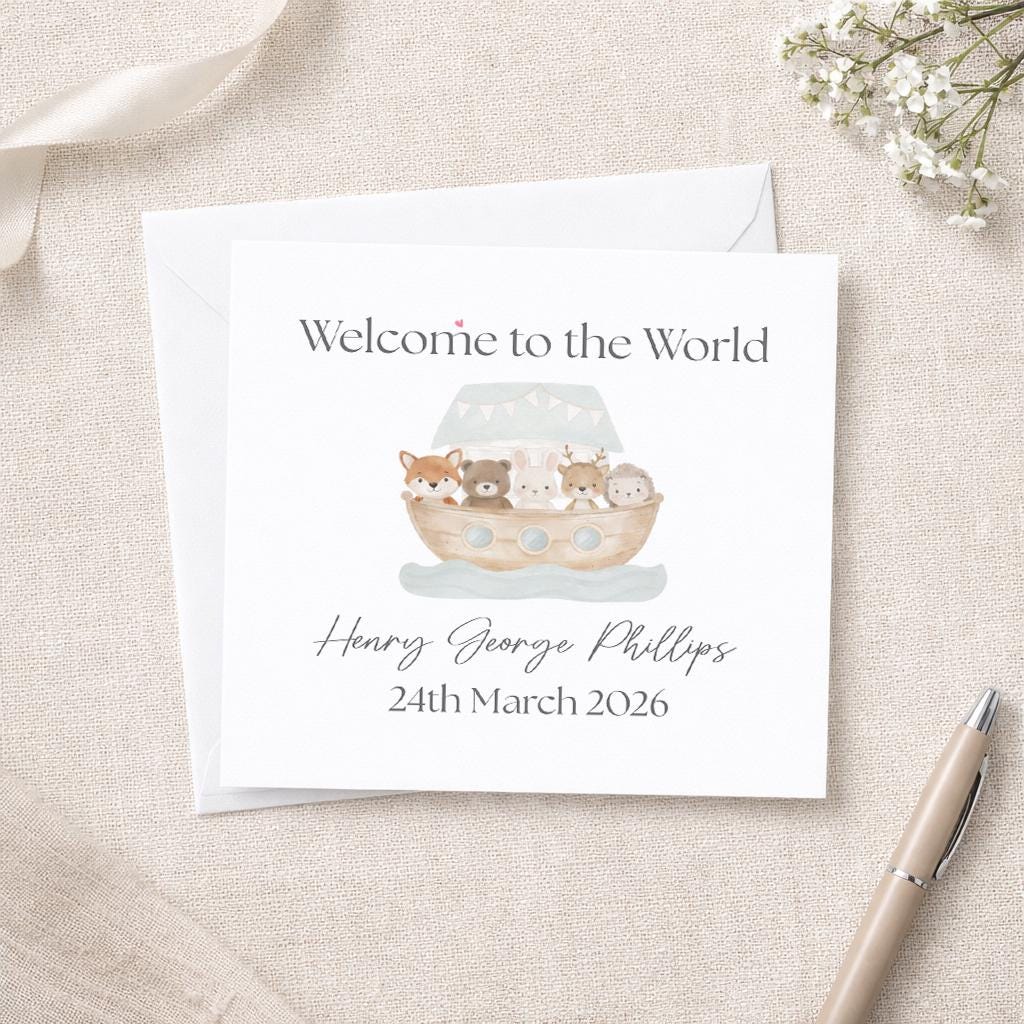 Personalised New Baby Card, Boat Design, Congratulations New Parents