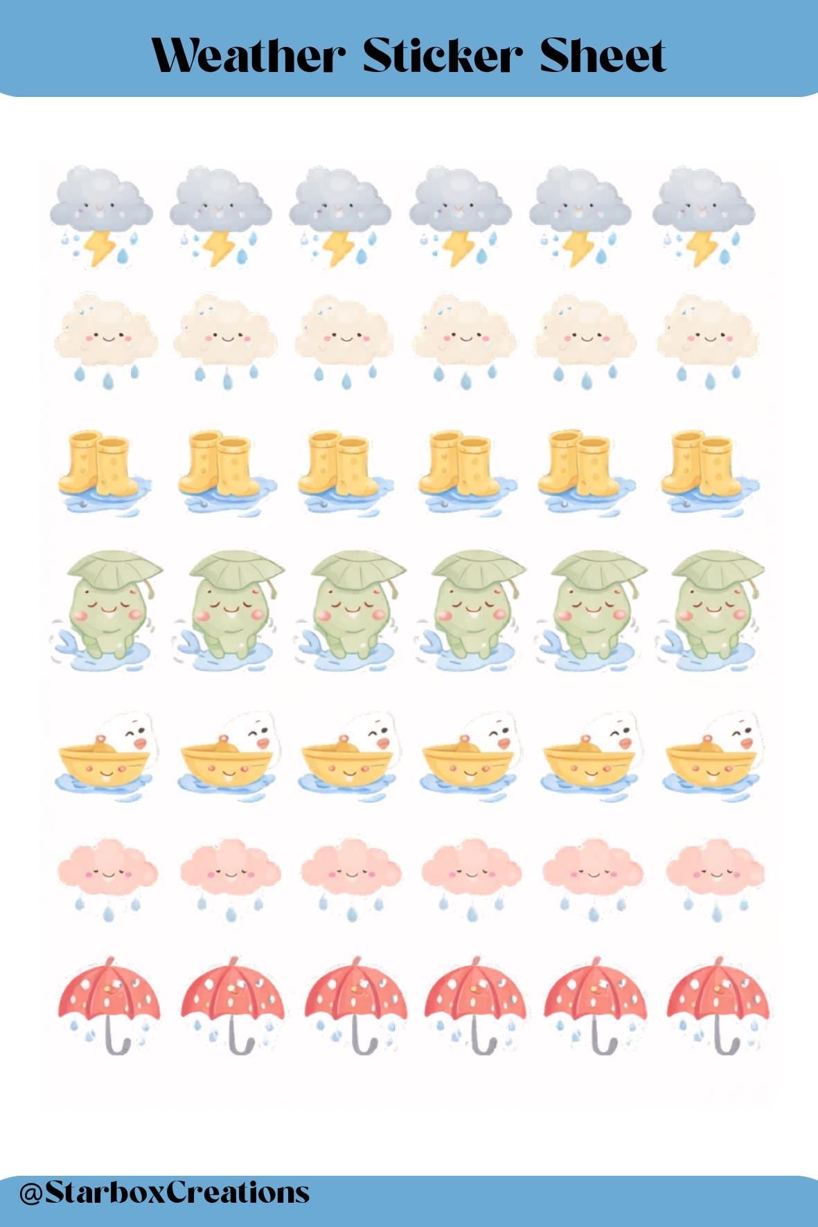 Rainy Day weather stickers,  planner stickers, journal labels