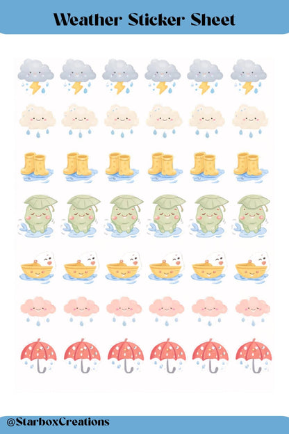 Rainy Day weather stickers,  planner stickers, journal labels