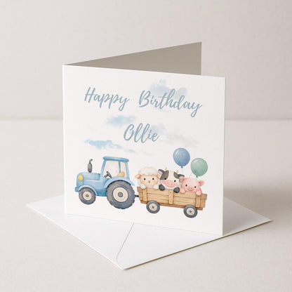 Personalised Children's Birthday Card, farm animal and Tractor Theme - Family Birthday - First Birthday Gift - 2nd Birthday Card - For Child