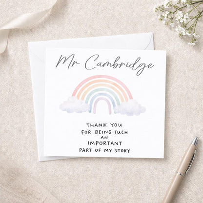 Personalised Teacher Thank You Card, Rainbow Design, Square Greeting Card