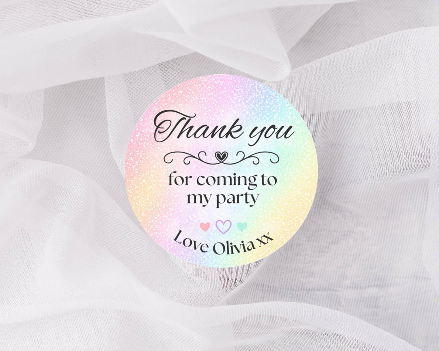 Personalised rainbow Party Stickers, Thank You Goodie Bag Labels