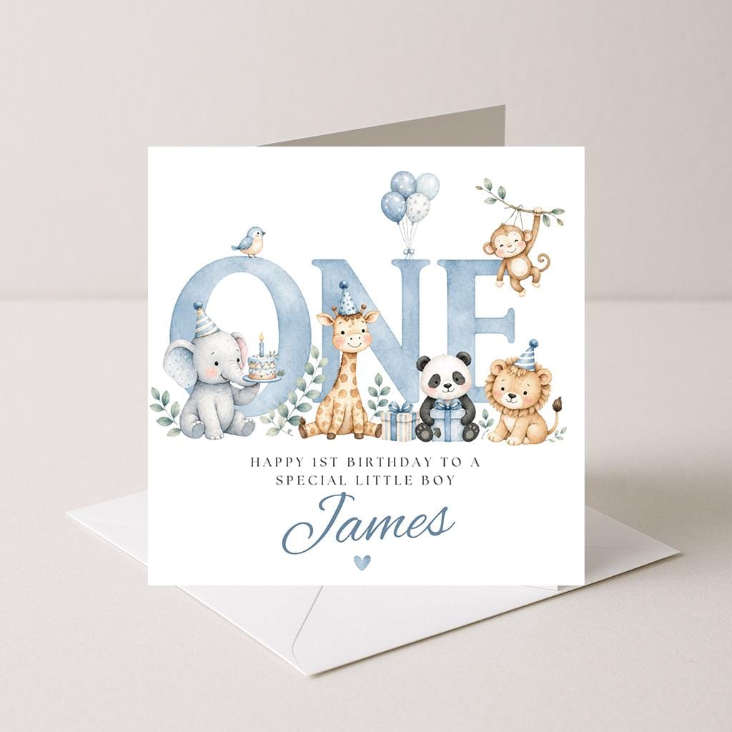 Personalised 1st Birthday Card, Safari birthday card, First Birthday Card, Baby 1st Birthday, Son Daughter Niece Nephew