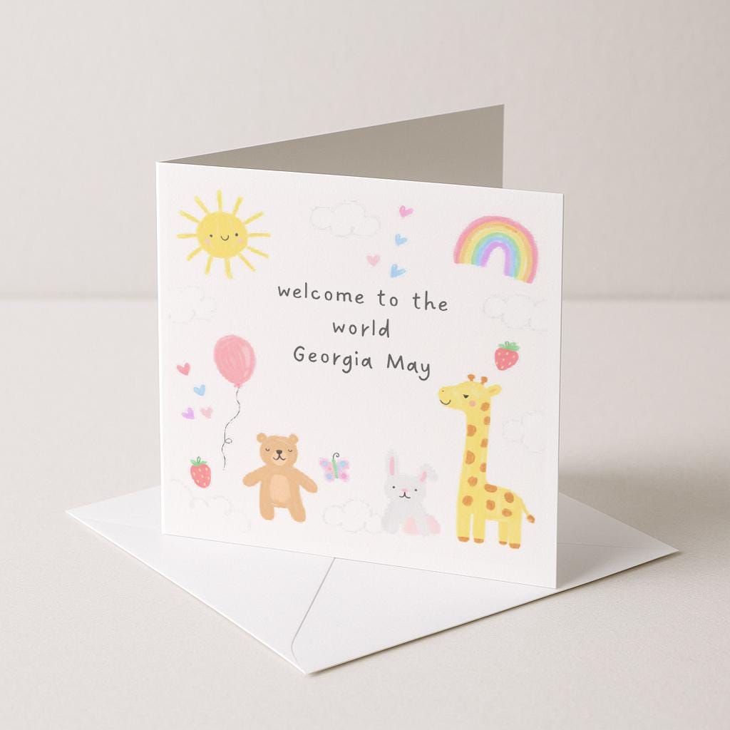 Personalised New Baby Card, Animal Design Welcome To The World Congratulations