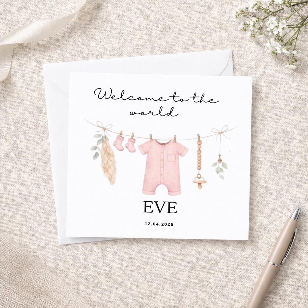 Welcome to the world baby card, pink, personalised