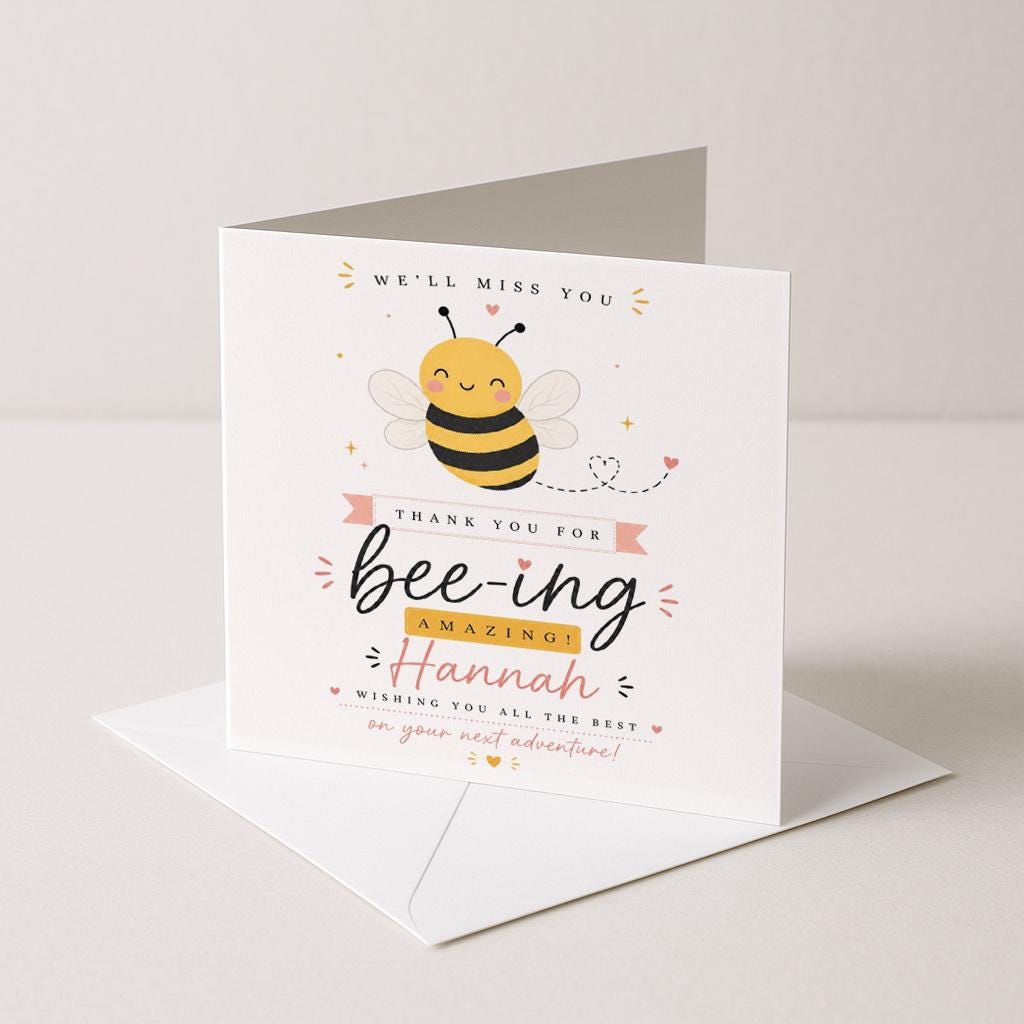 Leaving Card, Personalized Bee Thank You Card, Colleague Farewell Message