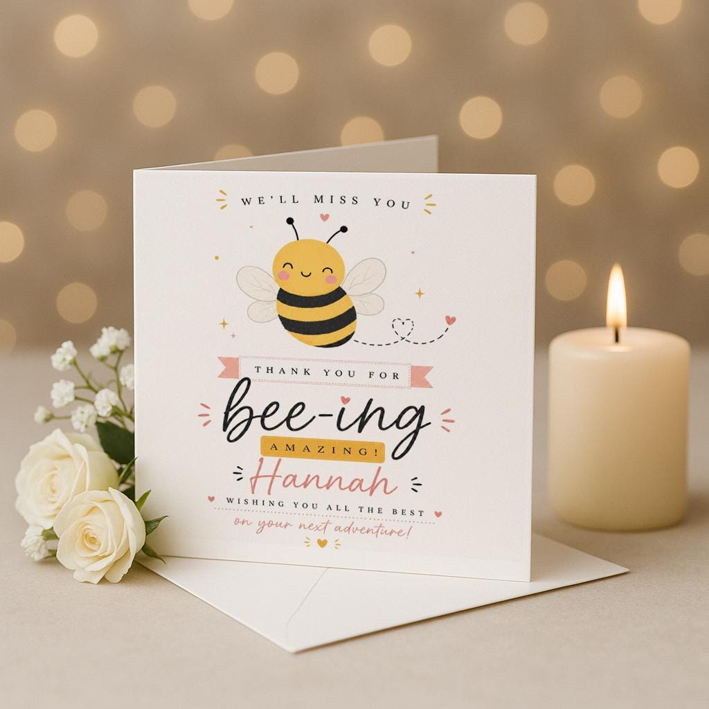Leaving Card, Personalized Bee Thank You Card, Colleague Farewell Message