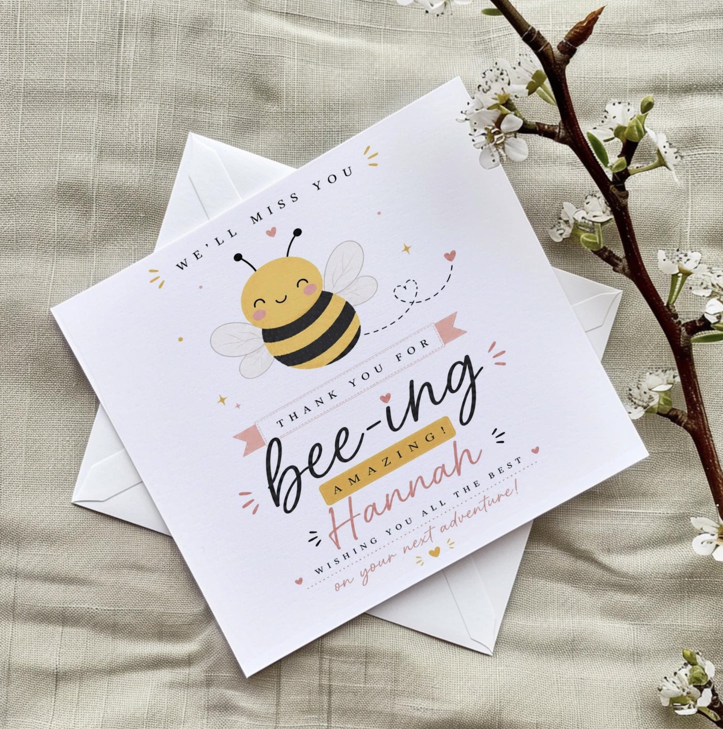 Leaving Card, Personalized Bee Thank You Card, Colleague Farewell Message