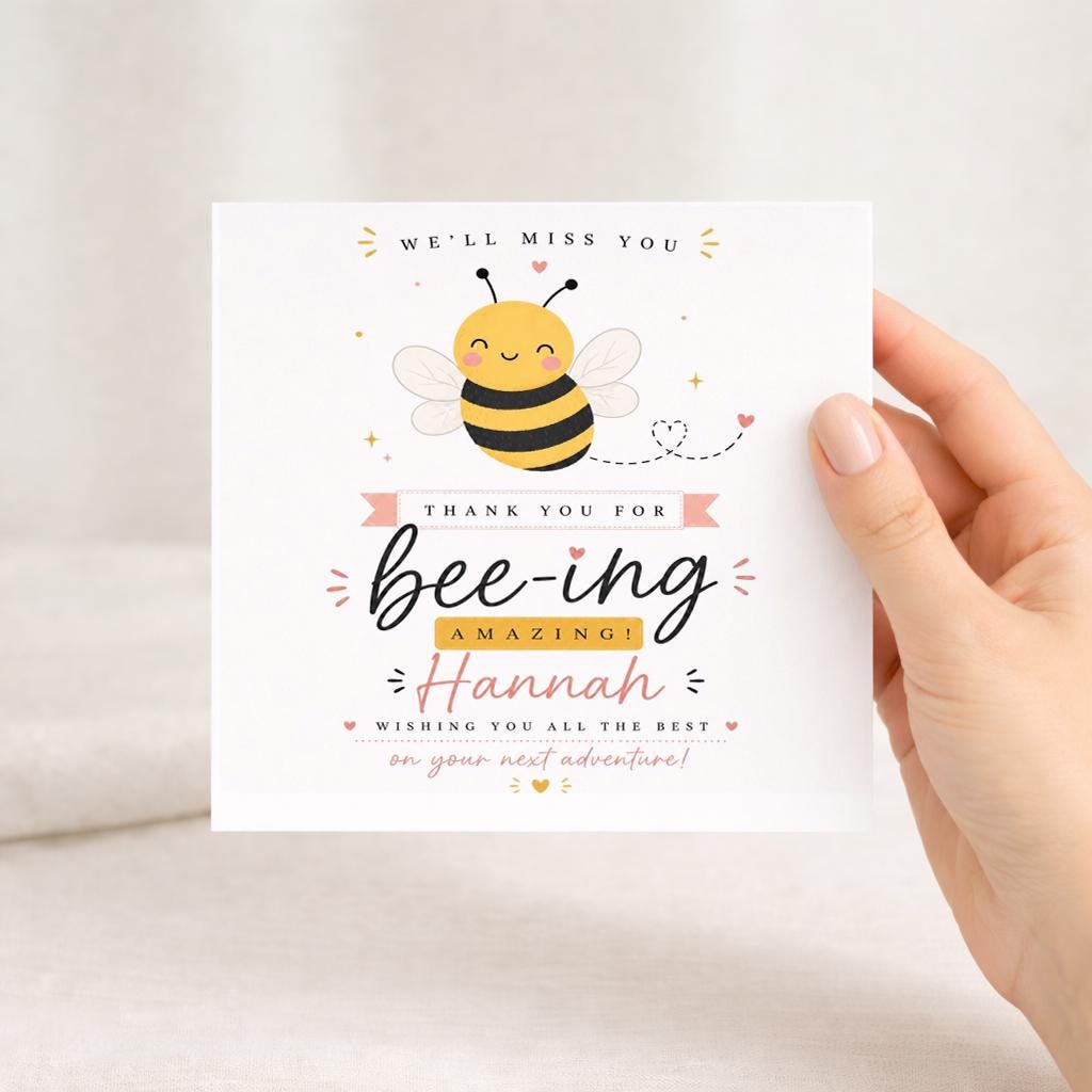 Leaving Card, Personalized Bee Thank You Card, Colleague Farewell Message