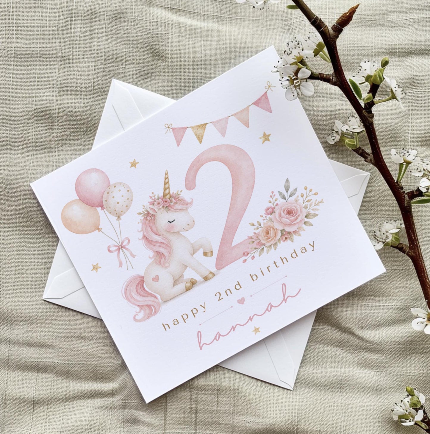 Personalised 2nd Birthday Card, Unicorn birthday card, Second Birthday Card, Baby 2nd Birthday, Son Daughter Niece Nephew