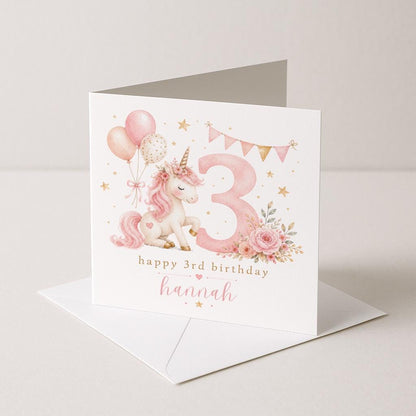 Personalised 3rd Birthday Card, Unicorn birthday card, third Birthday Card, Baby 3rd Birthday, Son Daughter Niece Nephew