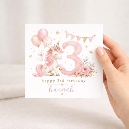 Personalised 3rd Birthday Card, Unicorn birthday card, third Birthday Card, Baby 3rd Birthday, Son Daughter Niece Nephew