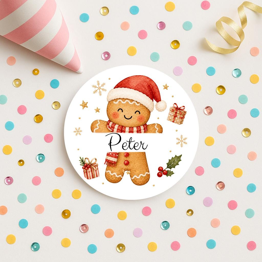 Personalised Gingerbread Christmas Stickers, Classic Santa Labels, Gift Seals