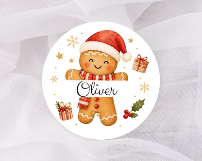 Personalised Gingerbread Christmas Stickers, Classic Santa Labels, Gift Seals
