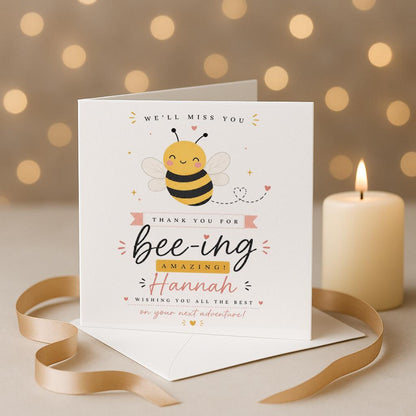 Leaving Card, Personalized Bee Thank You Card, Colleague Farewell Message