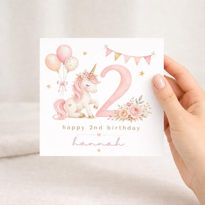 Personalised 2nd Birthday Card, Unicorn birthday card, Second Birthday Card, Baby 2nd Birthday, Son Daughter Niece Nephew