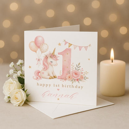Personalised 1st Birthday Card, Unicorn birthday card, first Birthday Card, Baby 1st Birthday, Son Daughter Niece Nephew