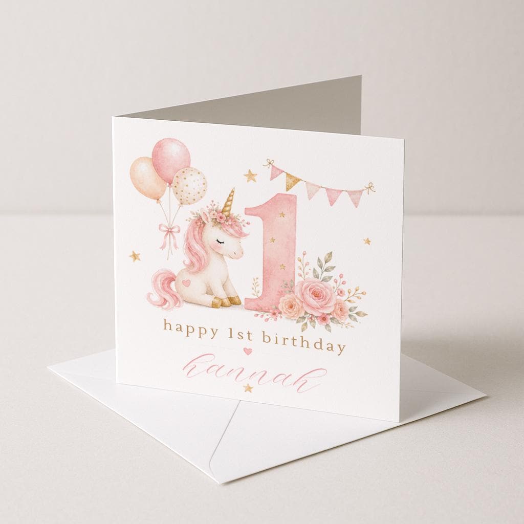 Personalised 1st Birthday Card, Unicorn birthday card, first Birthday Card, Baby 1st Birthday, Son Daughter Niece Nephew