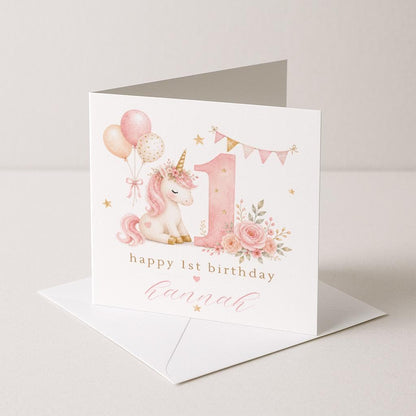 Personalised 1st Birthday Card, Unicorn birthday card, first Birthday Card, Baby 1st Birthday, Son Daughter Niece Nephew