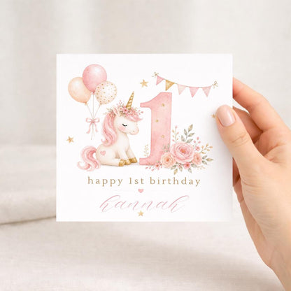 Personalised 1st Birthday Card, Unicorn birthday card, first Birthday Card, Baby 1st Birthday, Son Daughter Niece Nephew