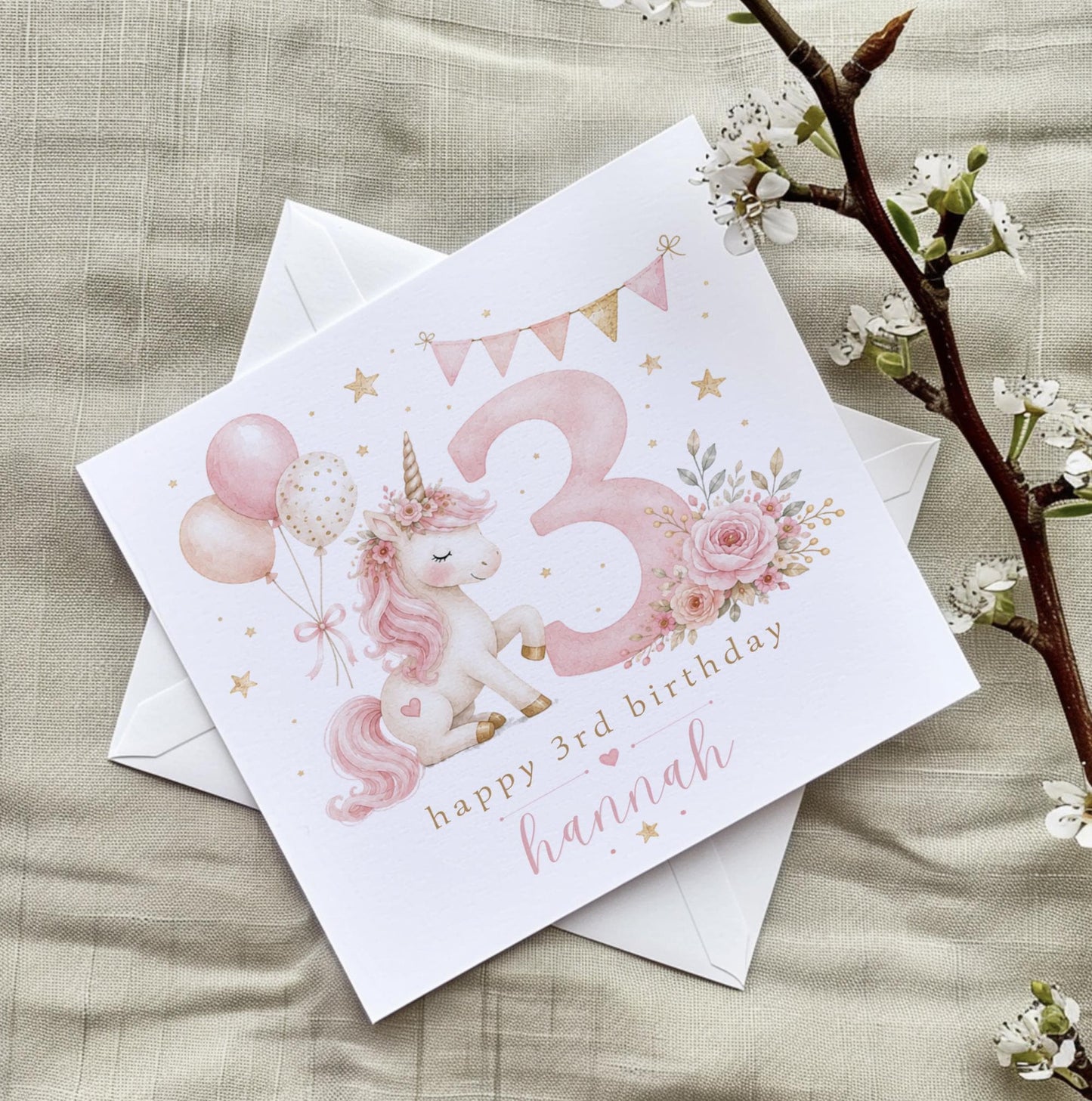 Personalised 3rd Birthday Card, Unicorn birthday card, third Birthday Card, Baby 3rd Birthday, Son Daughter Niece Nephew
