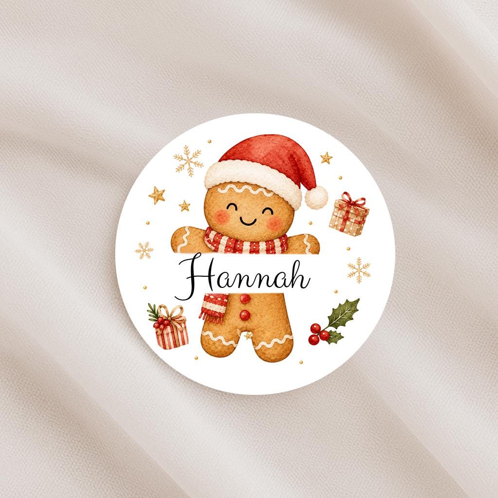 Personalised Gingerbread Christmas Stickers, Classic Santa Labels, Gift Seals