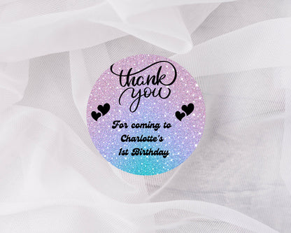 Thank you for coming to my party stickers, Goodie bag stickers, thank you stickers, three sizes, rainbow stickers, name stickers