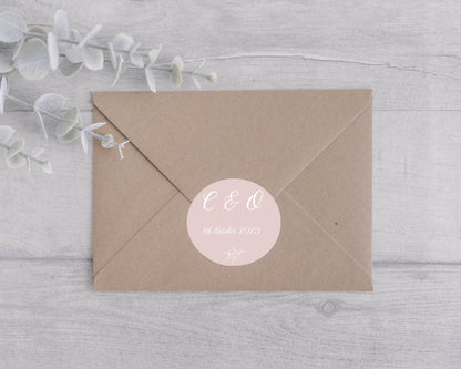 Personalised blush wedding Stickers, Envelope Seals, Wedding Favours, Round Wedding Stickers