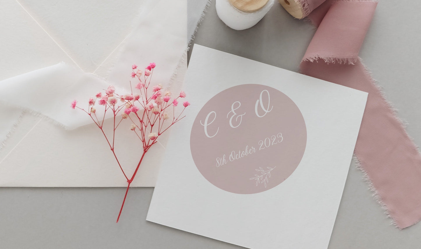 Personalised blush wedding Stickers, Envelope Seals, Wedding Favours, Round Wedding Stickers