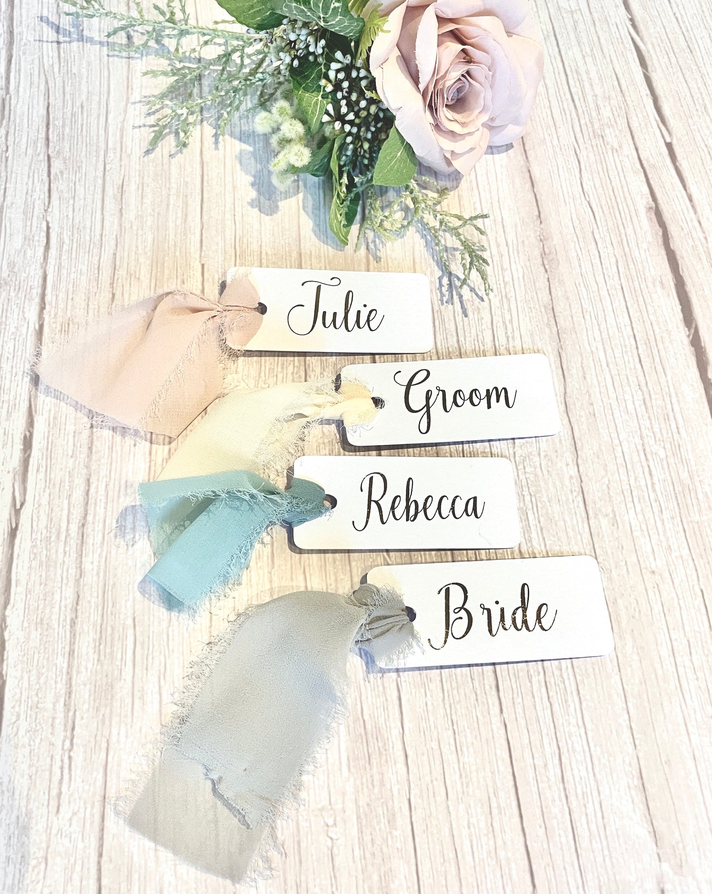 Wedding Place Card names, foiled Chiffon Place Settings, Wedding table Decor, personalised place names