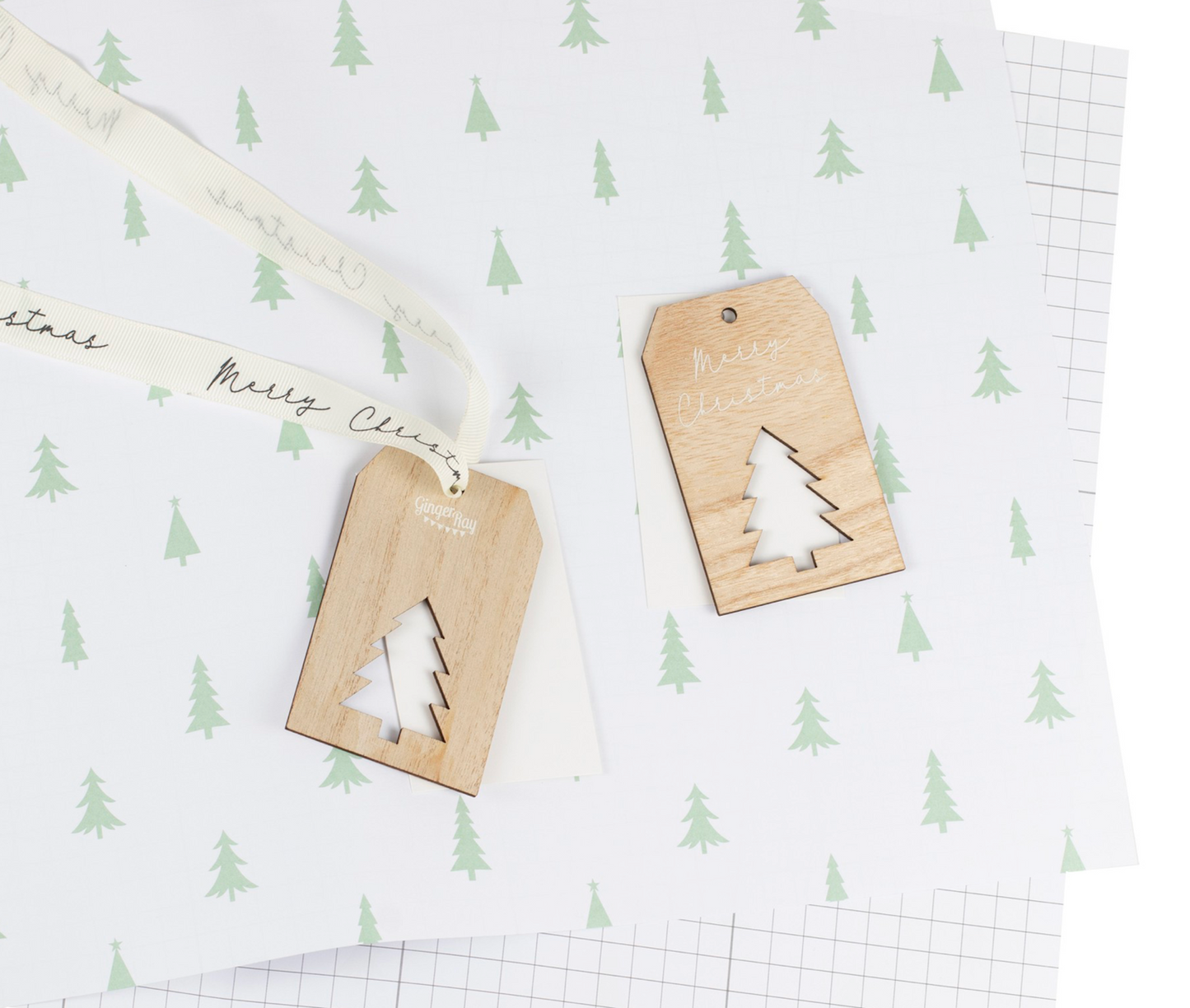 Christmas Gift Wrapping Paper, Wooden Tag Tree Wrapping Paper, Christmas Gift Wrap, Christmas Present Wrapping Paper
