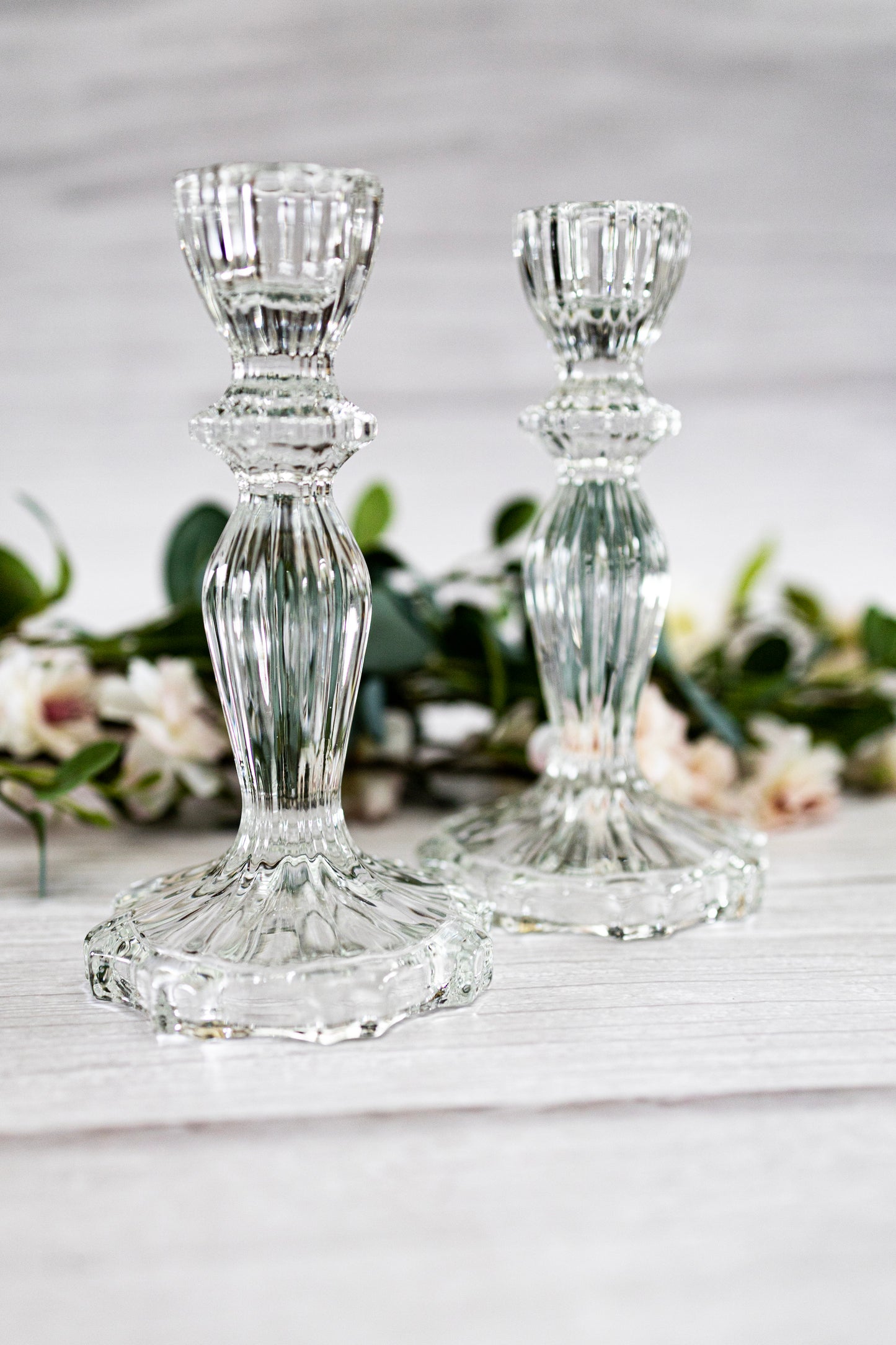 Pressed Glass Candlesticks Clear Glass, Wedding Decorations, Home Styling, Gifts, Mother's Day Gifts, Wedding Styling, home Decor