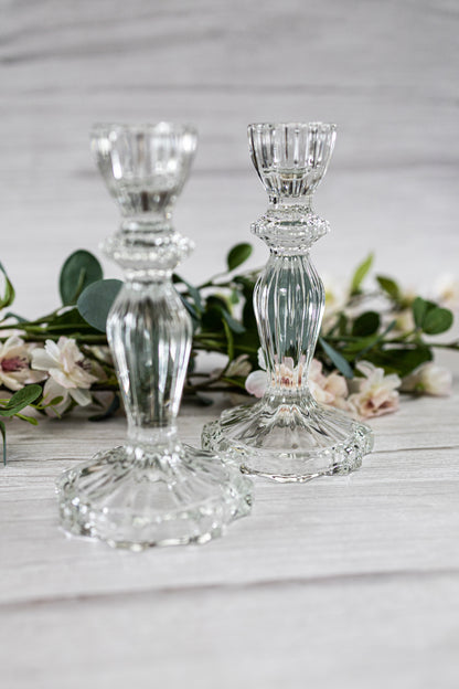 Pressed Glass Candlesticks Clear Glass, Wedding Decorations, Home Styling, Gifts, Mother's Day Gifts, Wedding Styling, home Decor