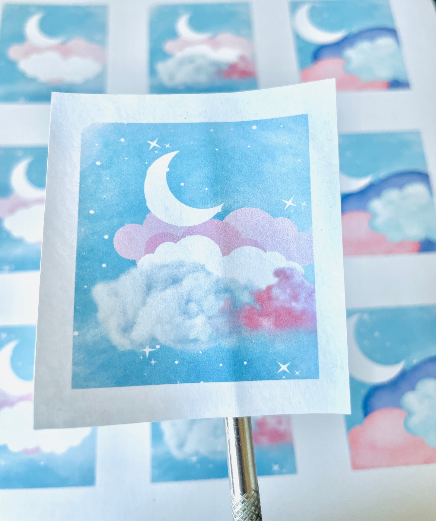 Moon & Stars stickers, Cloud Labels, Journaling Stickers, Envelope Seals, Wrapping Labels.  PK 9