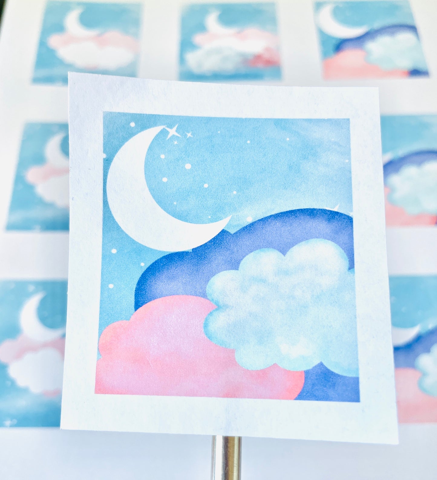 Moon & Stars stickers, Cloud Labels, Journaling Stickers, Envelope Seals, Wrapping Labels.  PK 9