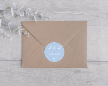 Personalised Dusty blue wedding Stickers, favour stickers, Envelope Seals, Wedding Favours, Round Wedding Stickers