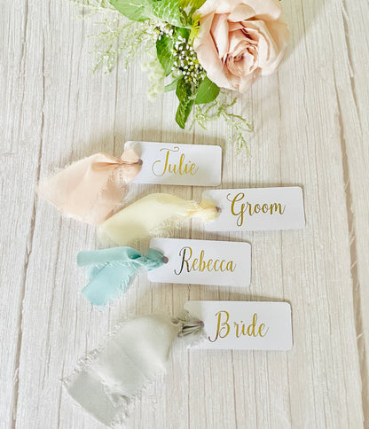 Wedding Place Card names, foiled Chiffon Place Settings, Wedding table Decor, personalised place names