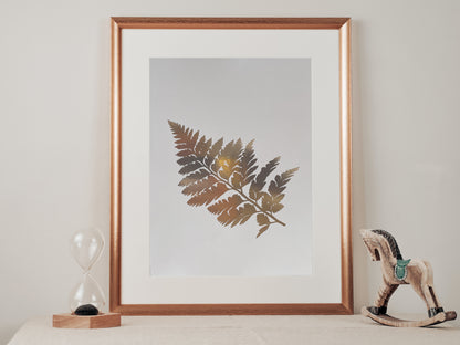 Fern foiled wall art, foiled print, Real Foil, A4 Size, Foiled Print