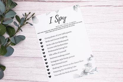 I Spy Wedding table Game, Wedding Games, Wedding Photo Hunt Game, Reception Wedding Hunt DIY