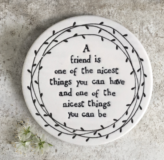 East Of India Porcelain Coaster, Friendship Gift, keepsake gift, Ceramic Coaster
