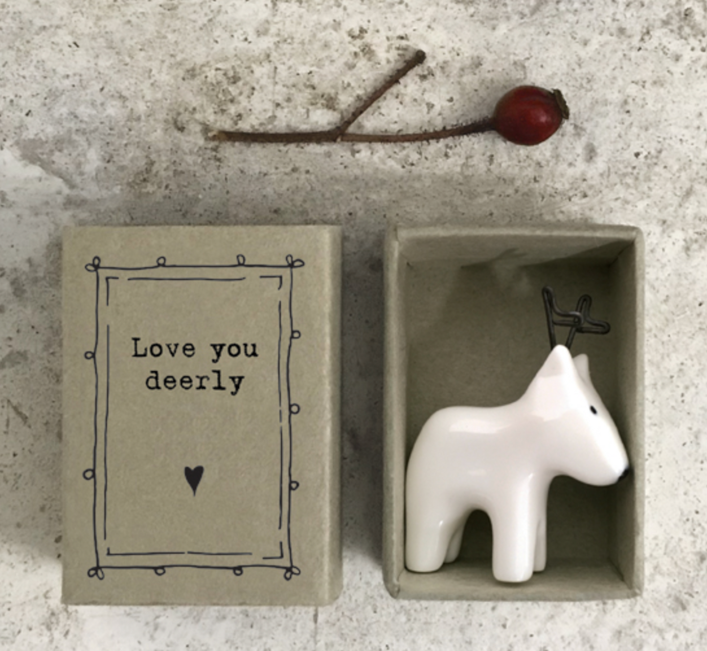Porcelain Matchbox Little Reindeer, Love You Words, Family Keepsake Gift, Porcelain Keepsake, Small Christmas Gift