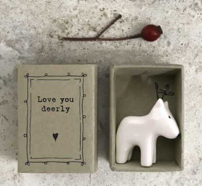Porcelain Matchbox Little Reindeer, Love You Words, Family Keepsake Gift, Porcelain Keepsake, Small Christmas Gift