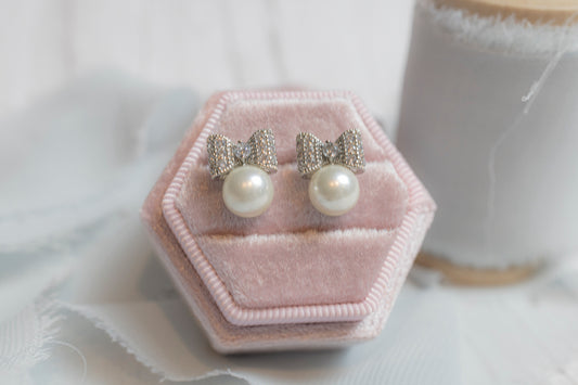 Pearl Bow Wedding Earrings