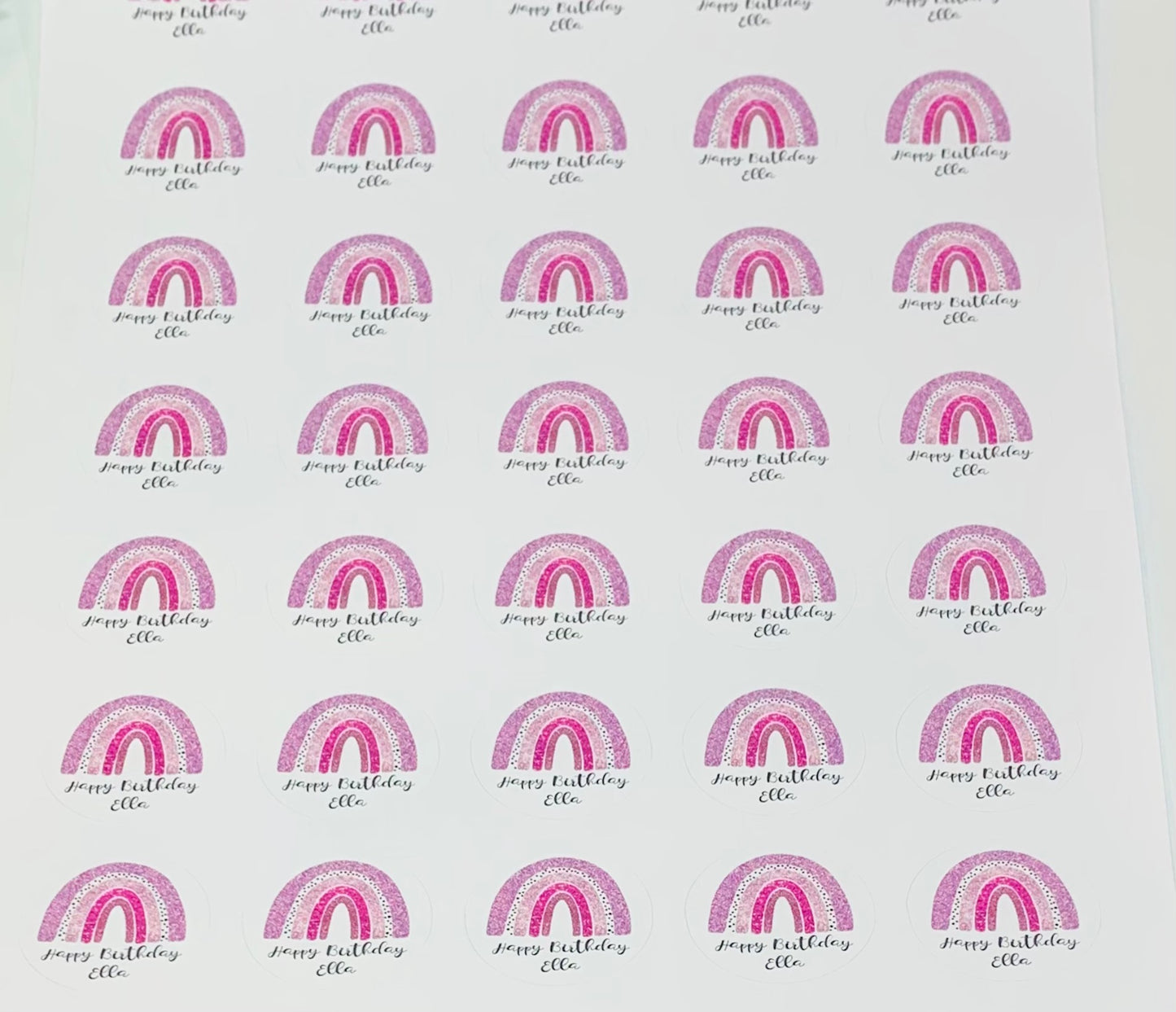 Personalised Rainbow Happy Birthday Stickers Pink