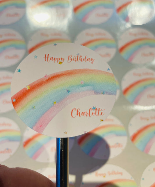 Birthday Stickers, Happy Birthday Labels, Rainbow Stickers, Blush Stickers, Party Bags