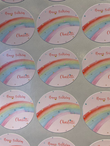 Birthday Stickers, Happy Birthday Labels, Rainbow Stickers, Blush Stickers, Party Bags