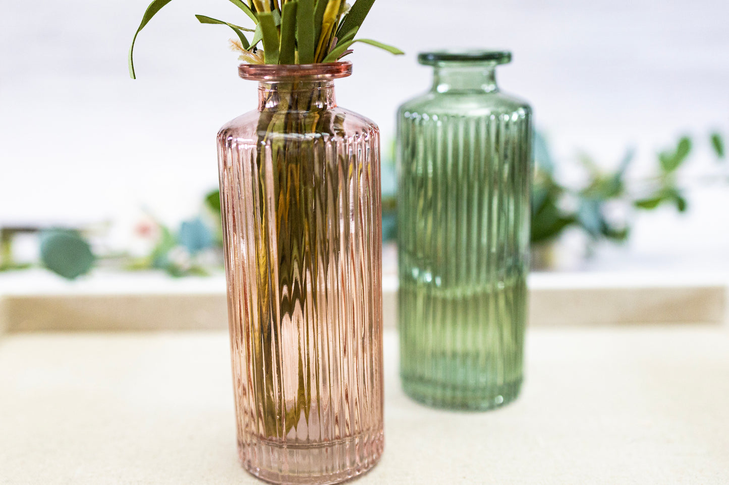 Pink Pressed Glass Vase bottle, Wedding Decor Pink Wedding Centrepieces, Home Decor, Gifts Pink Candlesticks