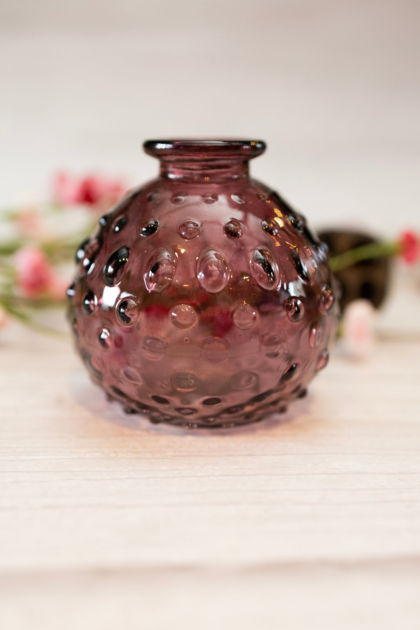 Rose pink Glass Vase, Dimpled glass bottle, home decor, flower vase, Wedding table decor